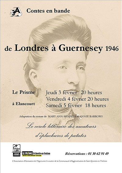 Affiche du spectacle de lecture, De Londres à Guernesey 1946, par Contes en Bande